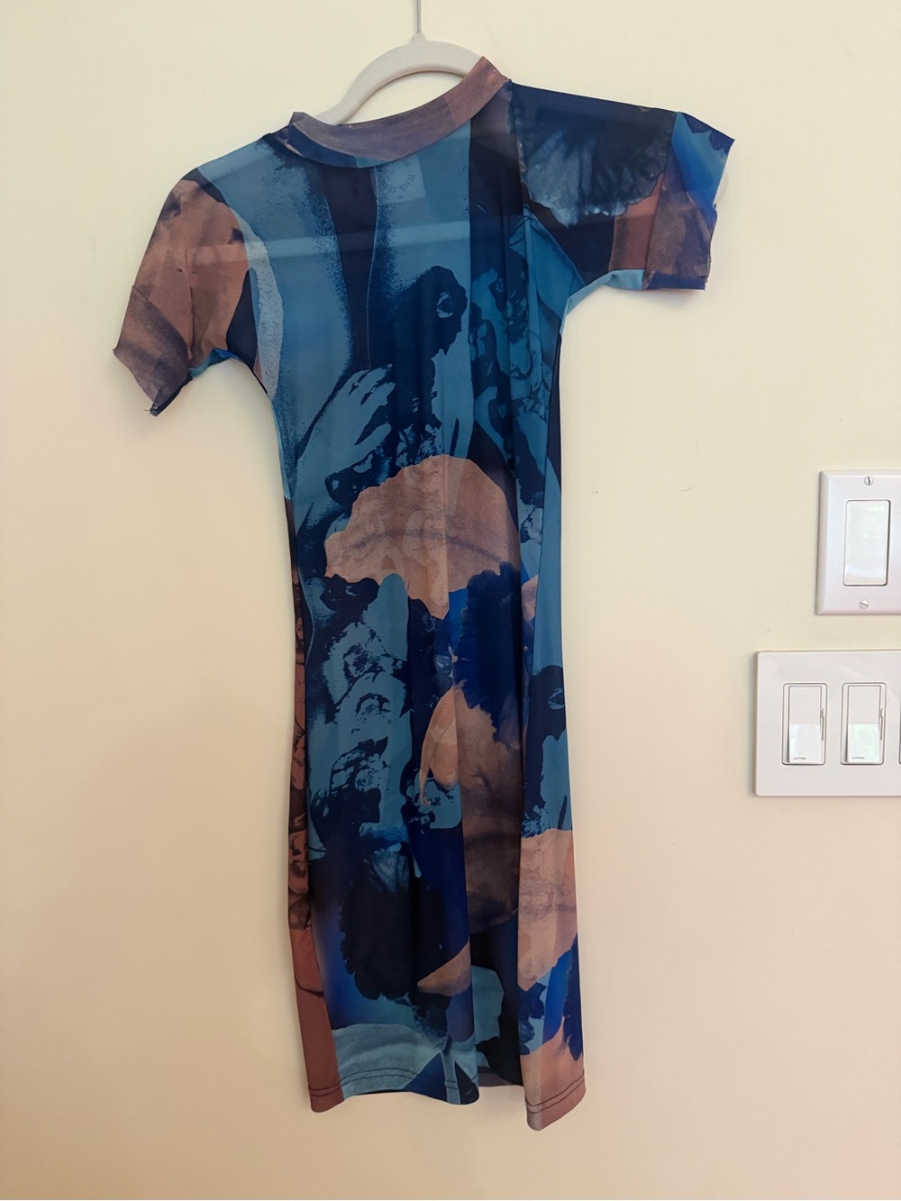 With Jean Blue and Brown Abstract Mini Dress
